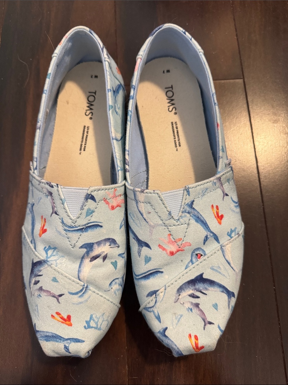 TOMS Light Blue Dolphin & Sea Life Canvas Slip-Ons